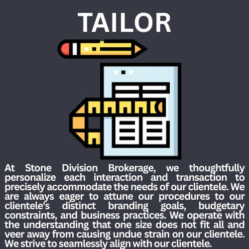Stone Division Brokerage can help your company map out a branding strategy. Stone Division Brokerage can help your company map out a branding strategy.